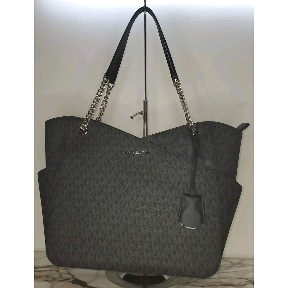 Michael Kors Jet Set Travel Large Chain Shoulder Tote Black Monogram 35F1STVT3B - Picture 3 of 8